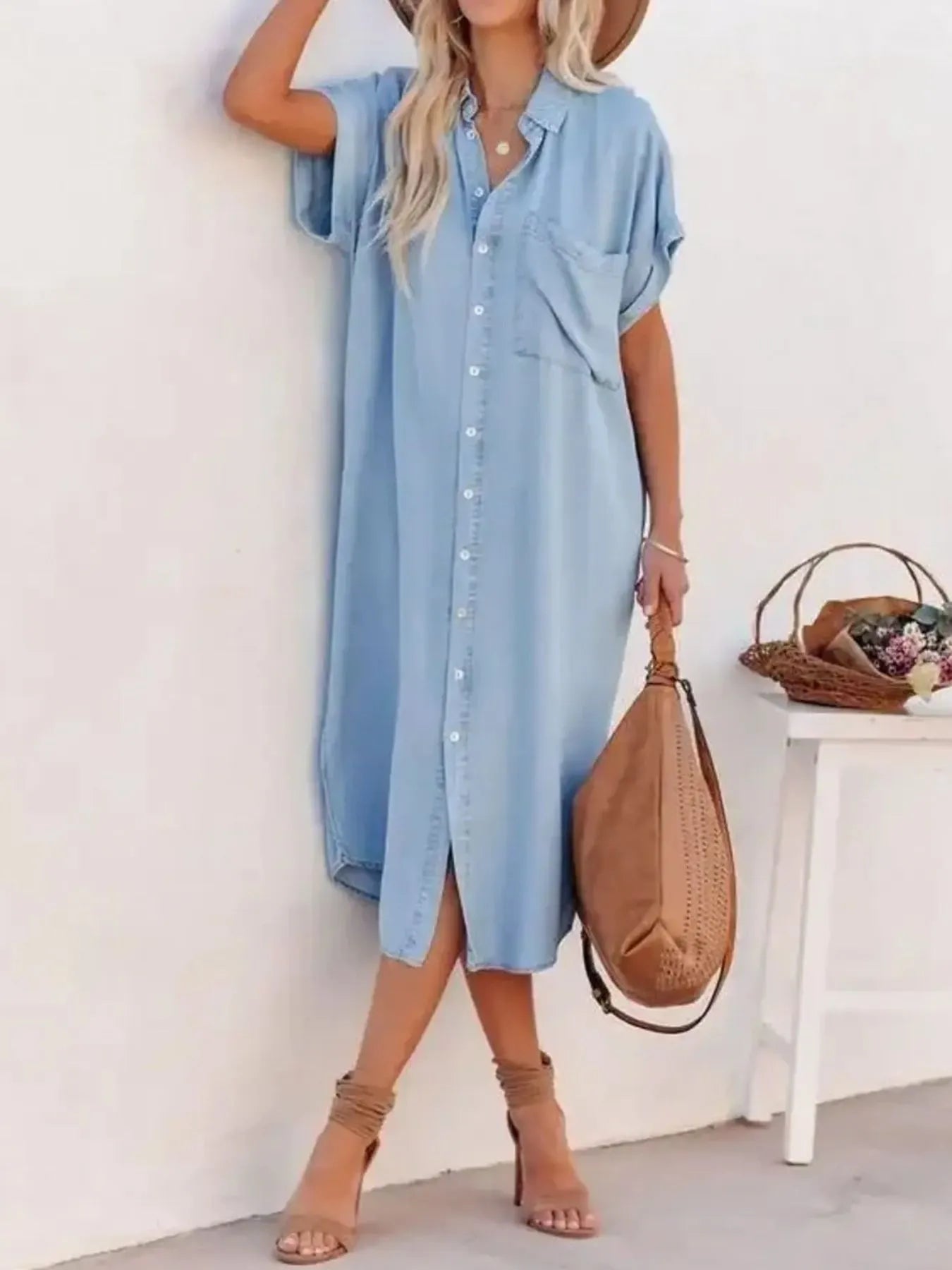 Button Down Denim Midi Shirt Dress Secondary image
