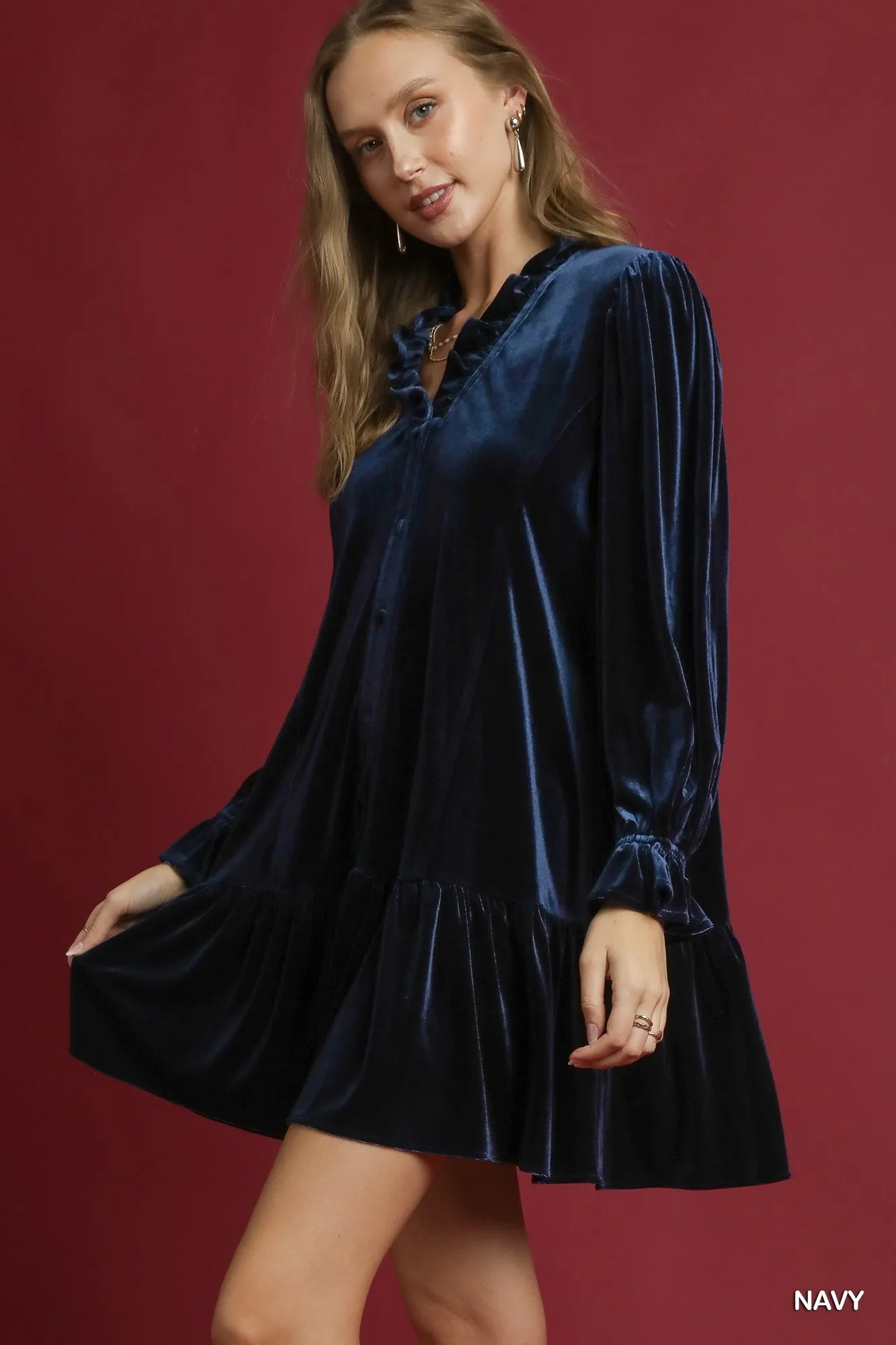 Umgee Velvet Ruffle Trim Mini Dress Secondary image