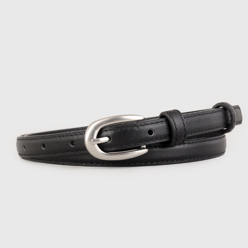 Leather Skinny Belt with Silver Buckle Secondary image