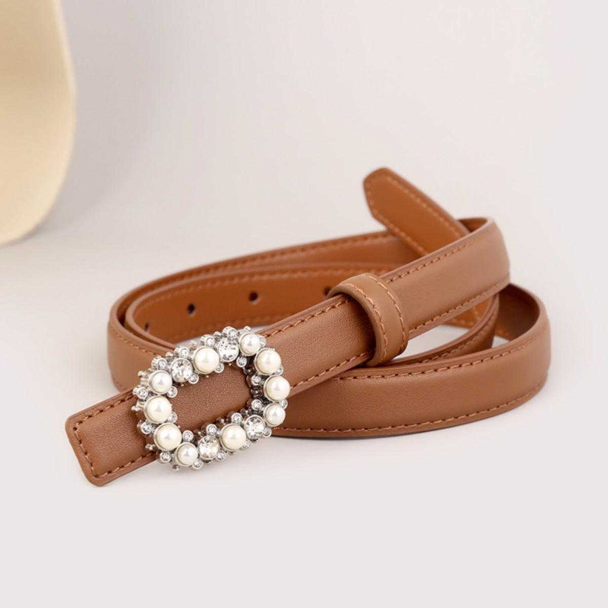 Pearl Buckle Leather Belt Secondary image