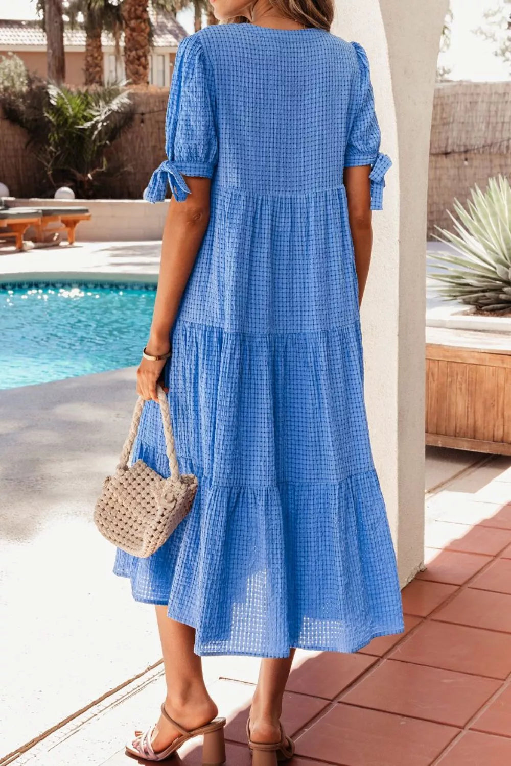 Notched Short Sleeve Tiered Midi Dress Secondary image