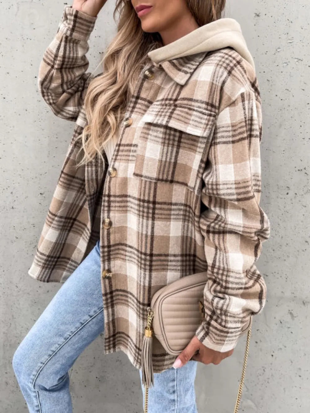 Plaid Button Up Jacket with Removable Hood Secondary image