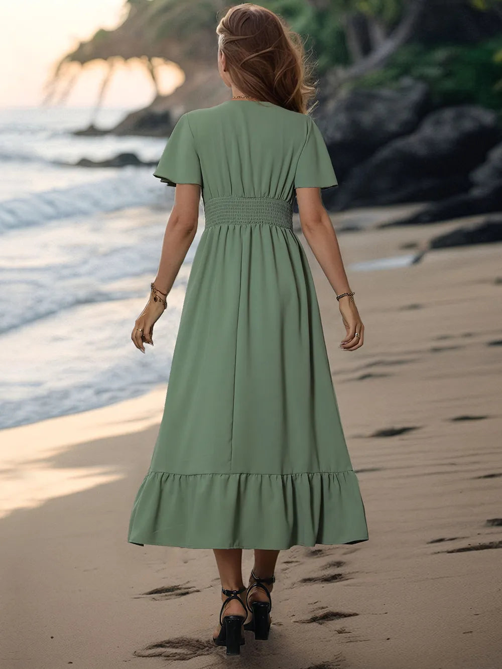 Perfee Surplice Flutter Sleeve Midi Dress Secondary image