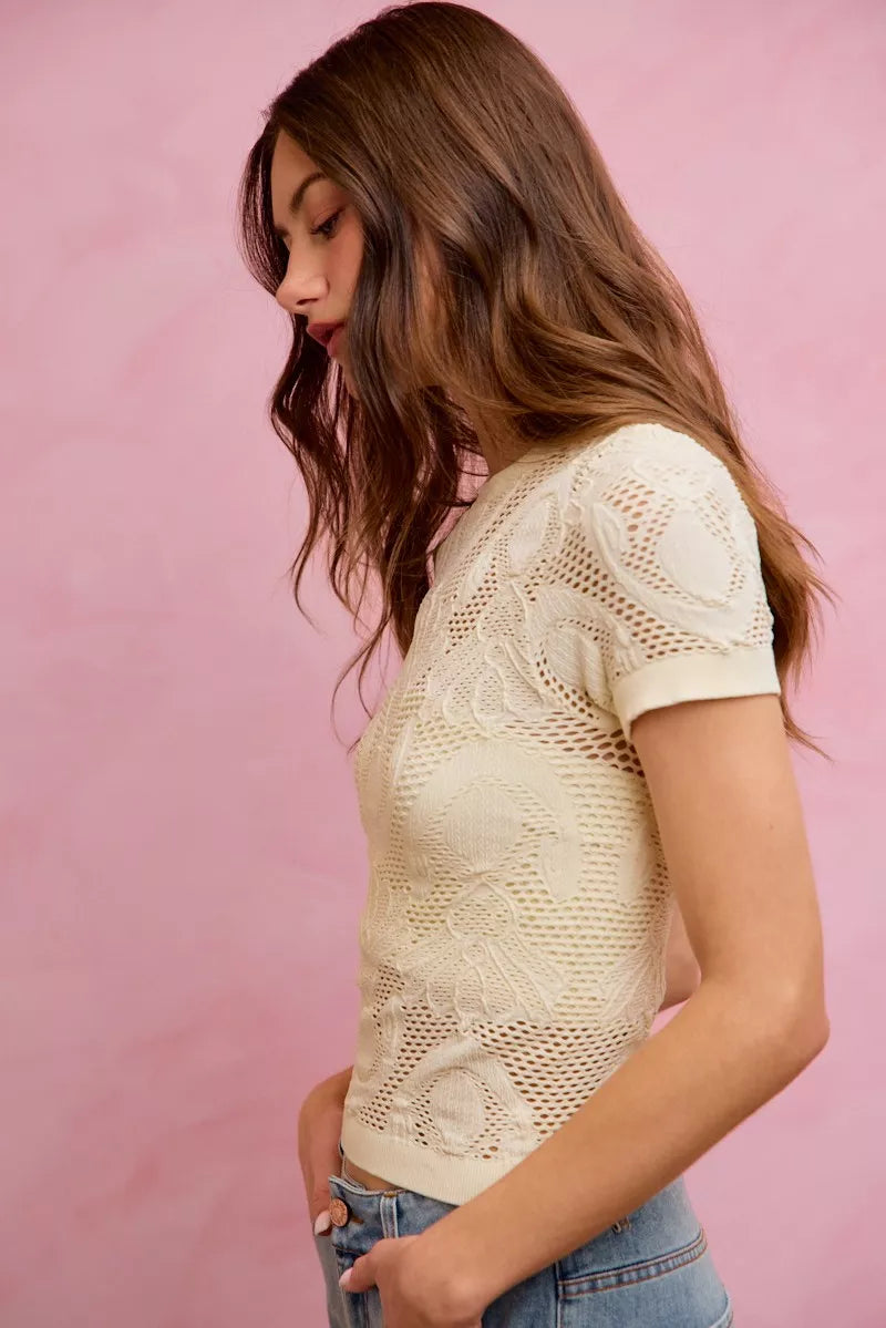 SO ME Floral Perforated Seamless Active Short Sleeve Top Secondary image