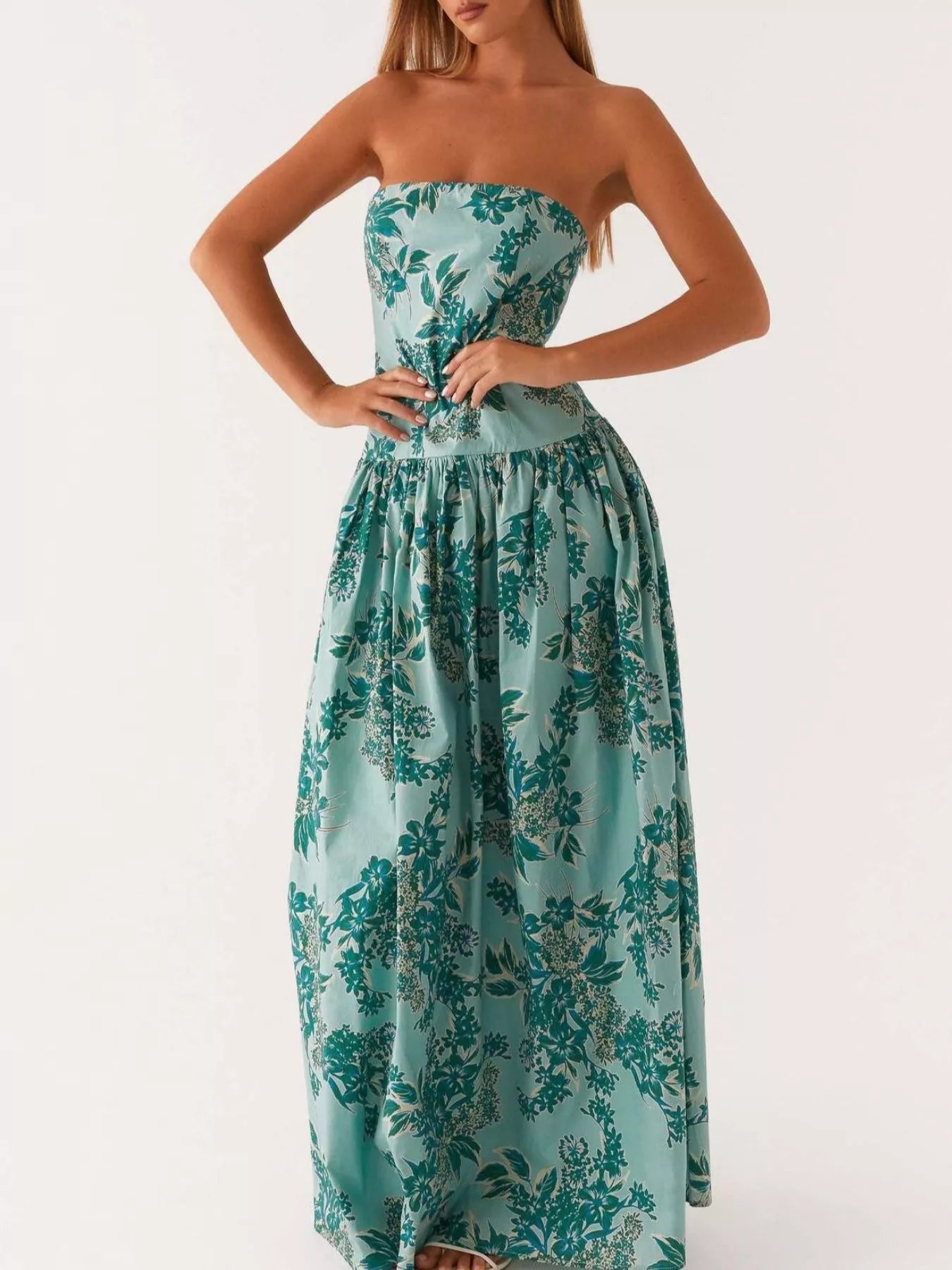 Ruched Printed Tube Maxi Dress Secondary image