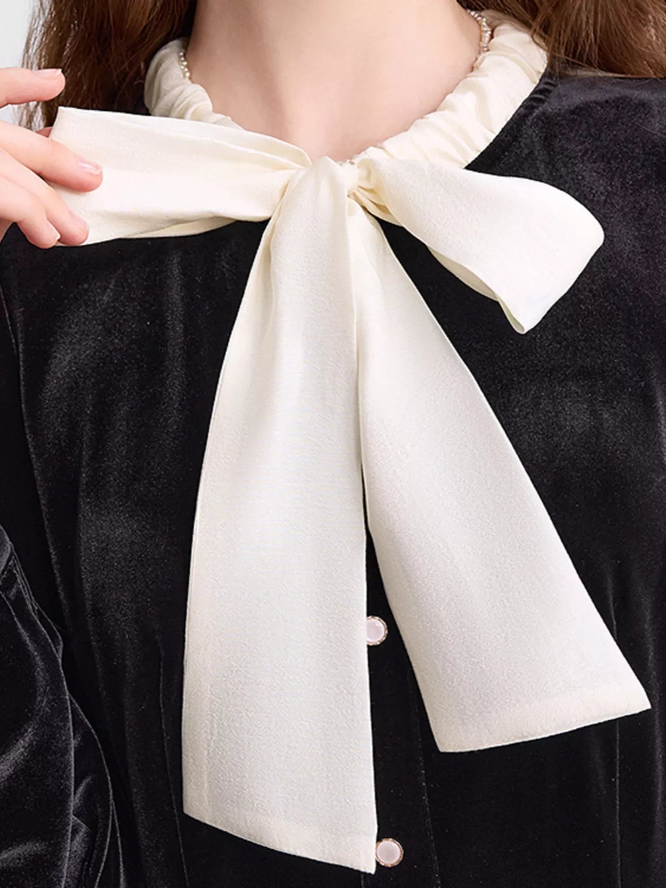 Velvet Bowknot Long Sleeve A-Line Dress Secondary image