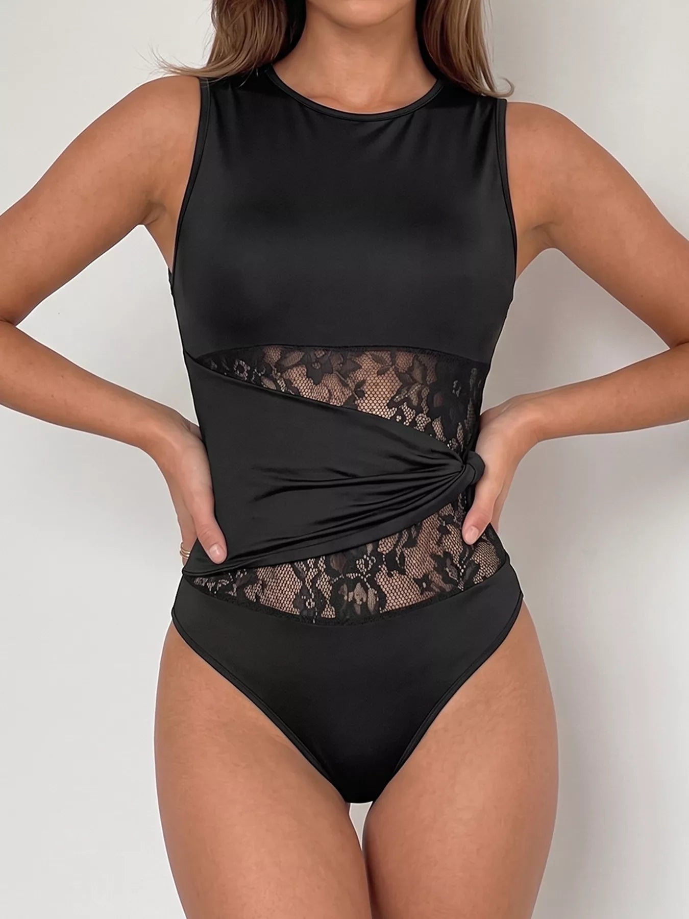 Sheer Lace Panel Sleeveless Bodysuit Secondary image