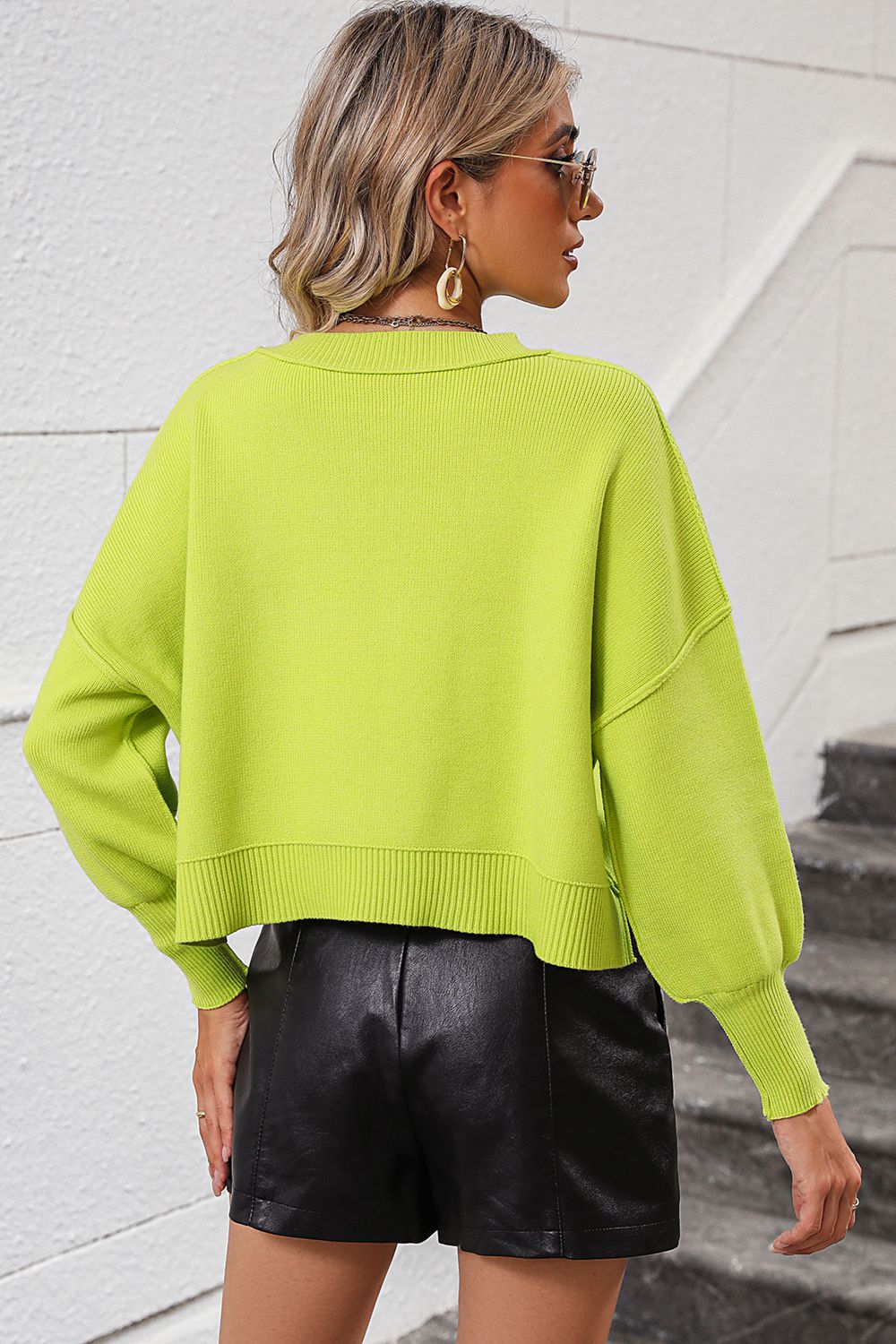 Round Neck Dropped Shoulder Pullover Sweater Secondary image
