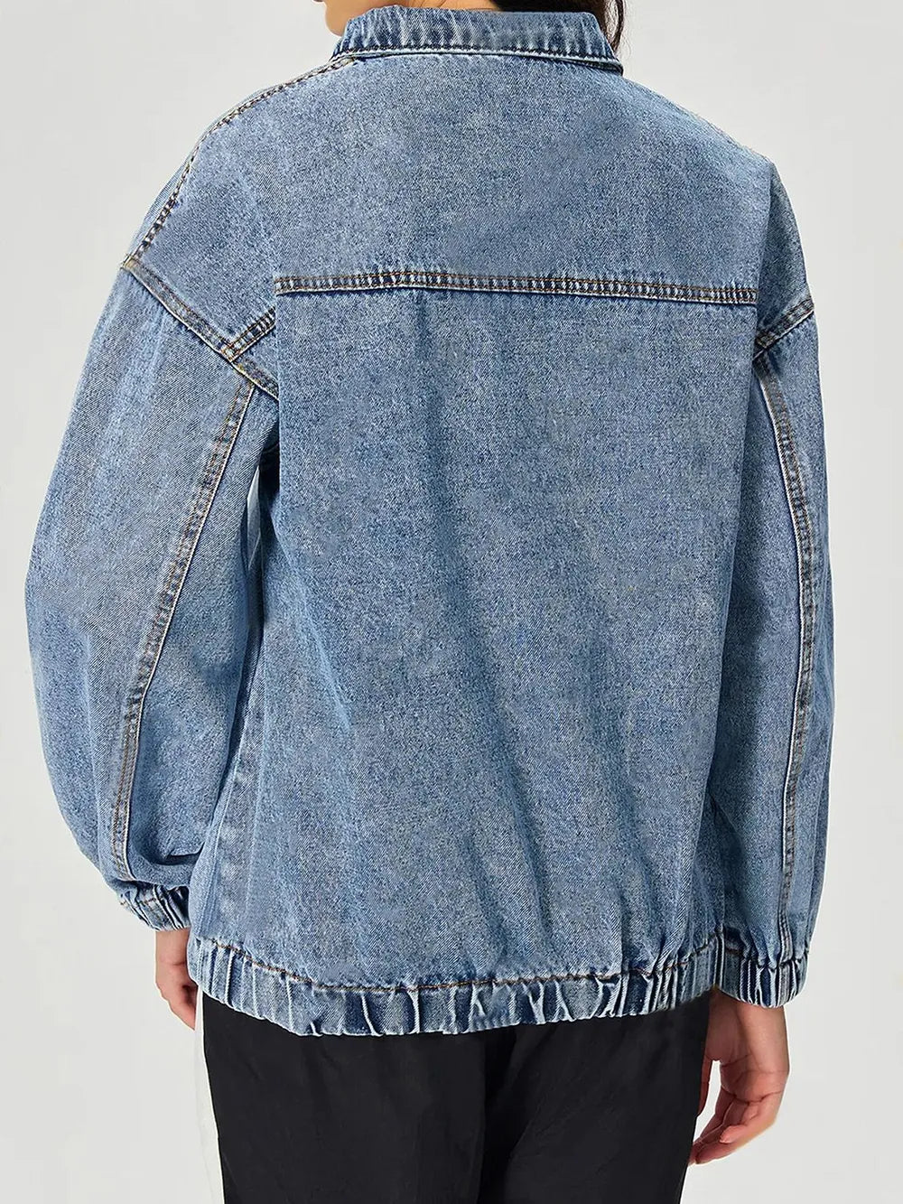 Quarter Zip Collared Neck Denim Top Secondary image