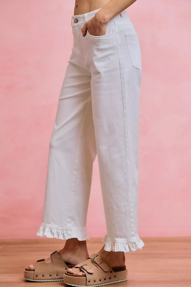 SO ME Ruffled Bottom Detail Mid Rise Jeans Secondary image