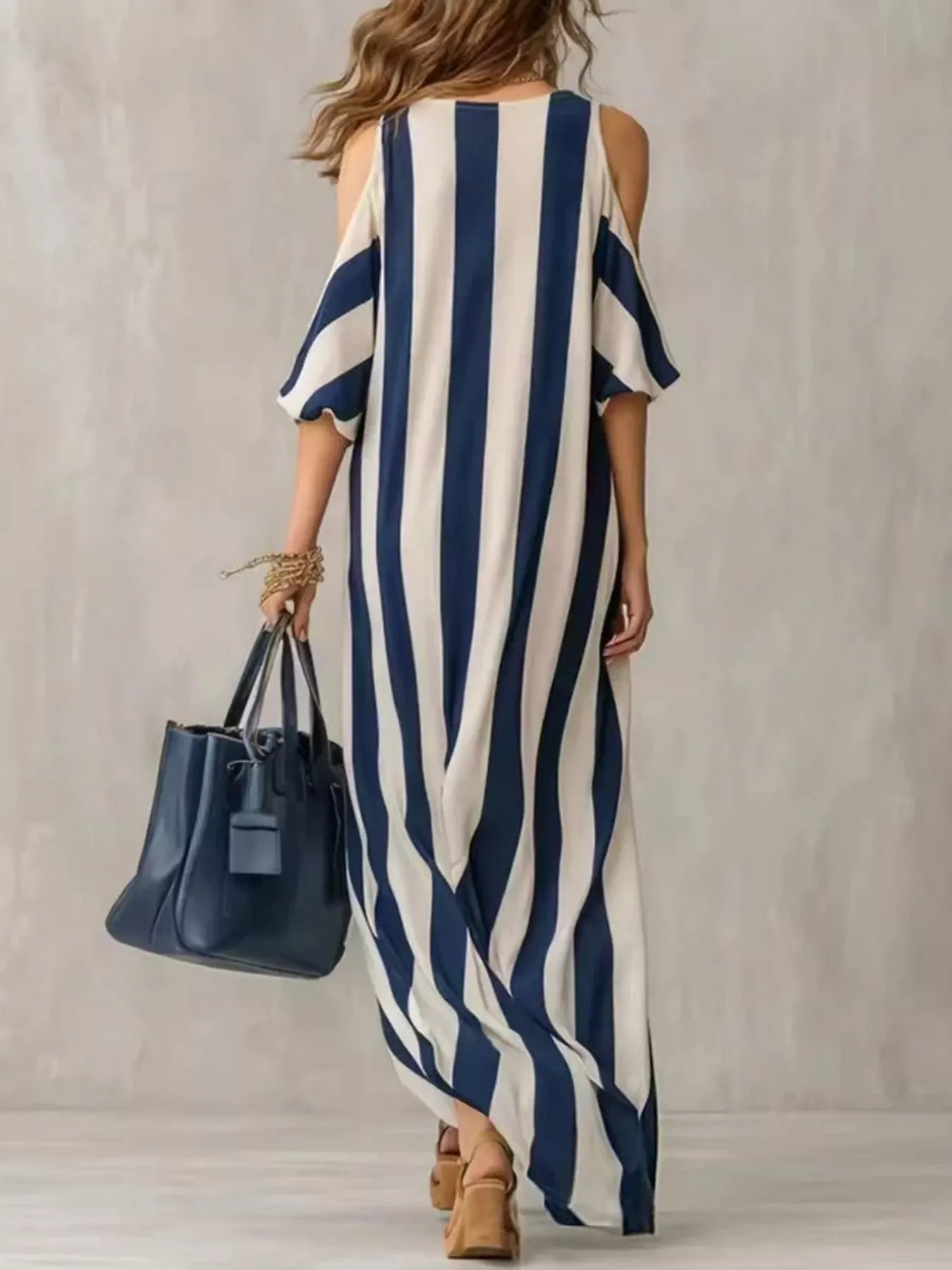 Striped Cold Shoulder Maxi Dress Secondary image