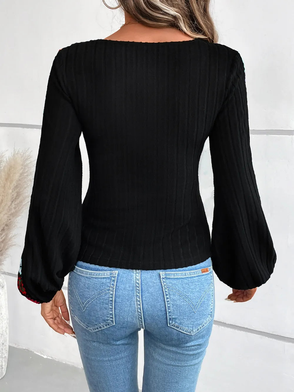 V-Neck Crochet Long Sleeve Top Secondary image