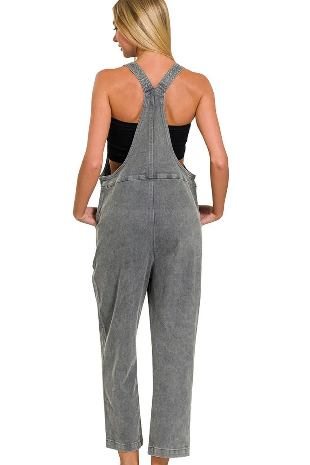 Zenana Washed Knot Strap Relaxed Fit Overalls Secondary image