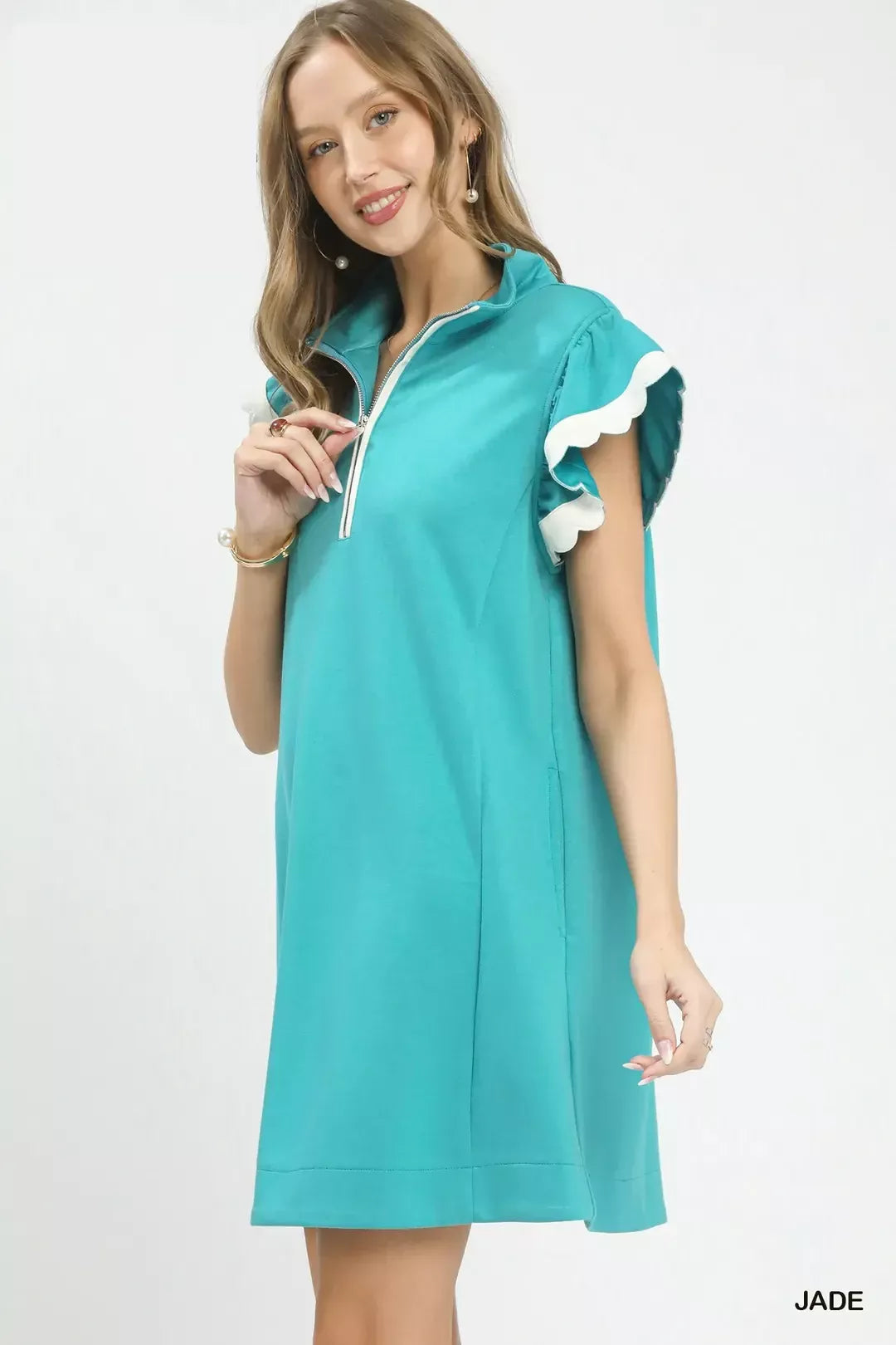 Umgee Zip-Neck Flutter Sleeve Dress Secondary image