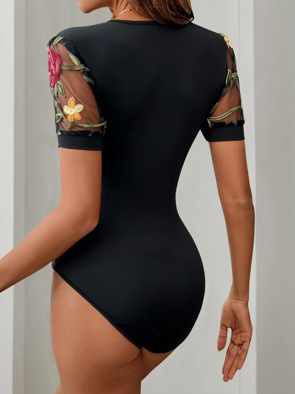 Perfee Embroidered V-Neck Floral Bodysuit Secondary image