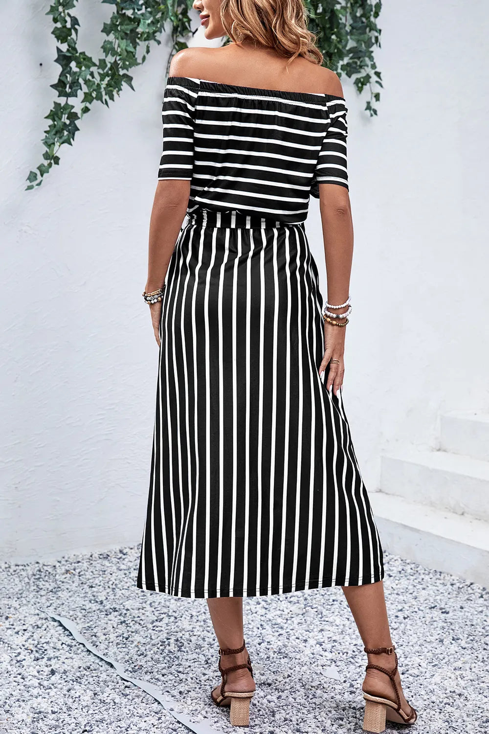 Perfee Slit Off-Shoulder Tie-Waist Midi Dress Secondary image