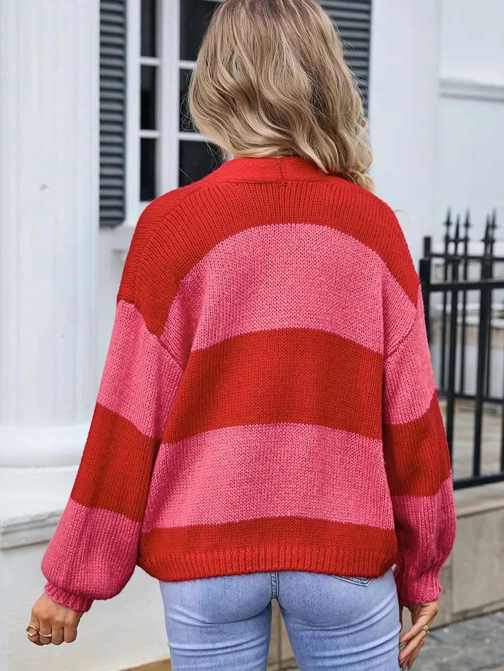 Angel Wings Striped Open Front Dropped Shoulder Cardigan Secondary image