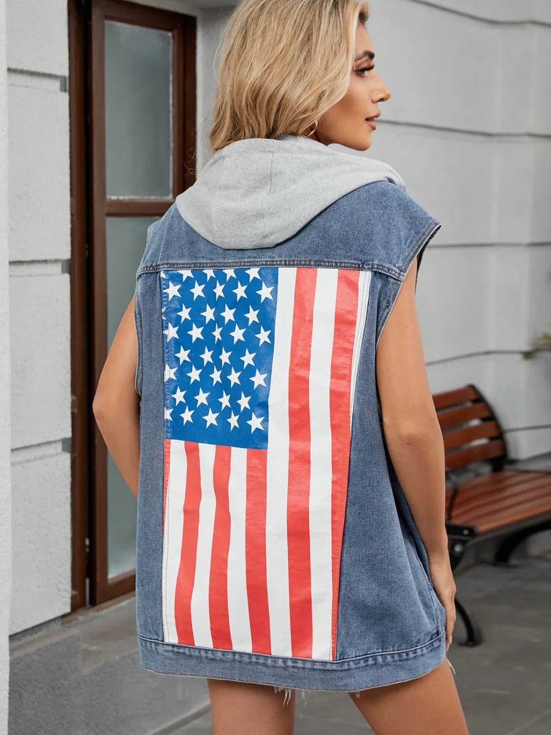 Button Down US Flag Denim Vest Secondary image