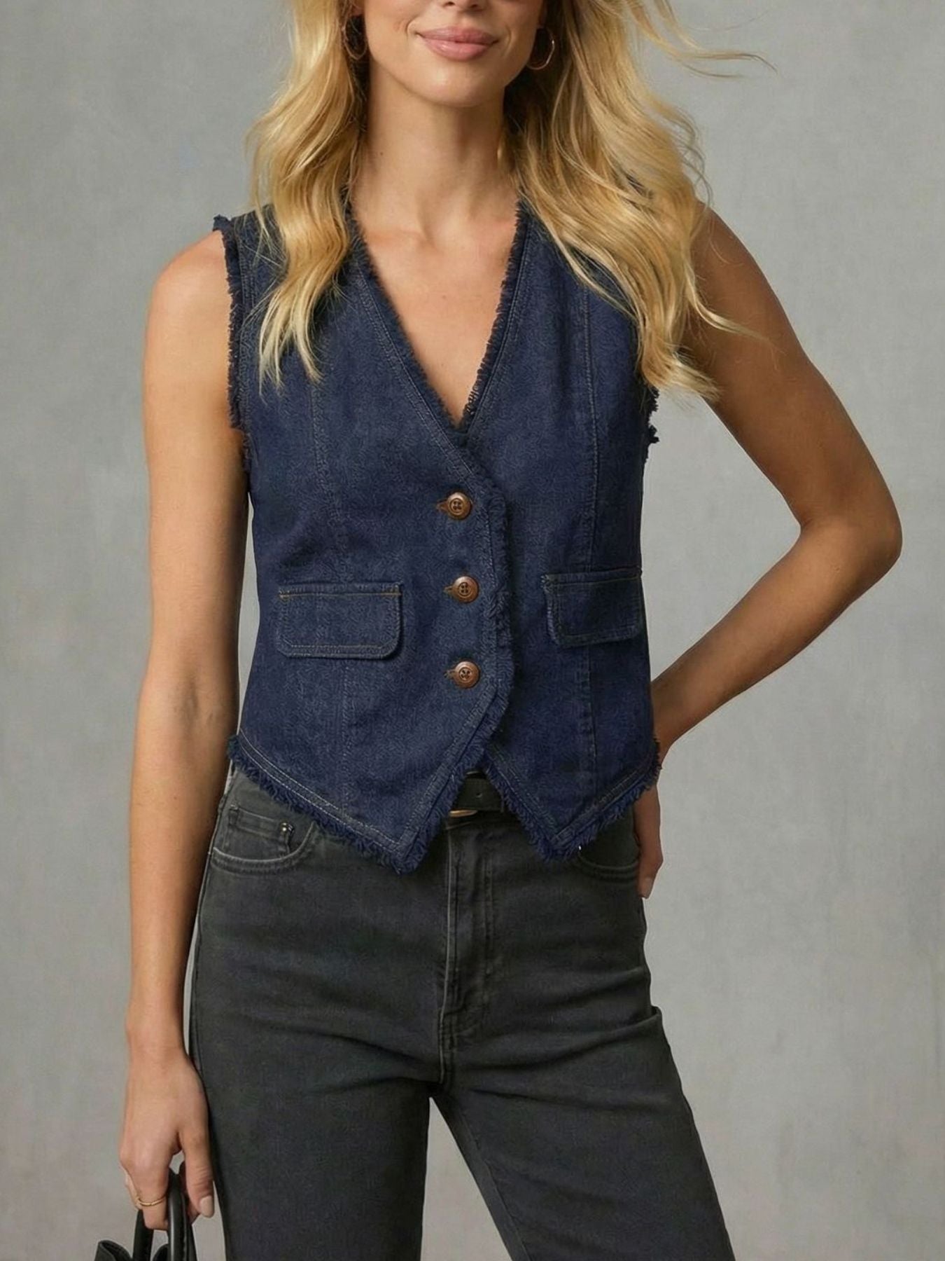 Frayed Hem Denim Vest Secondary image