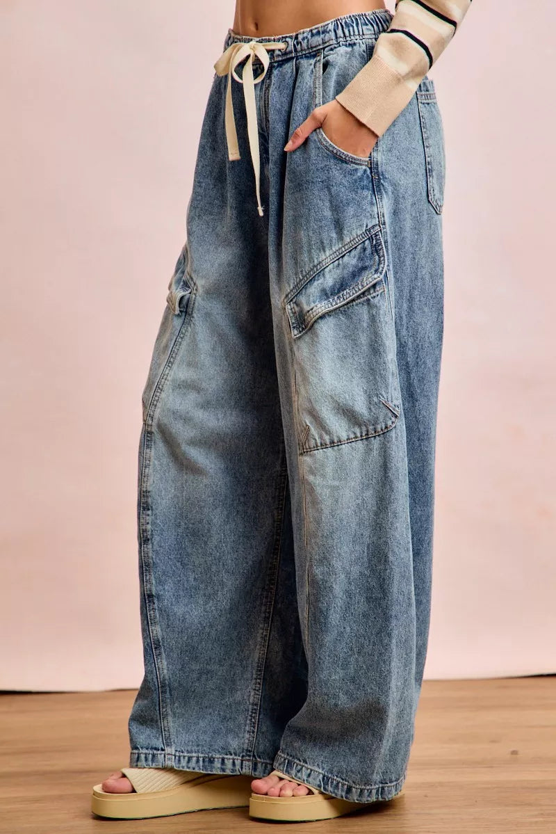 BiBi Baggy Barrel Jeans With Cargo Pockets Secondary image