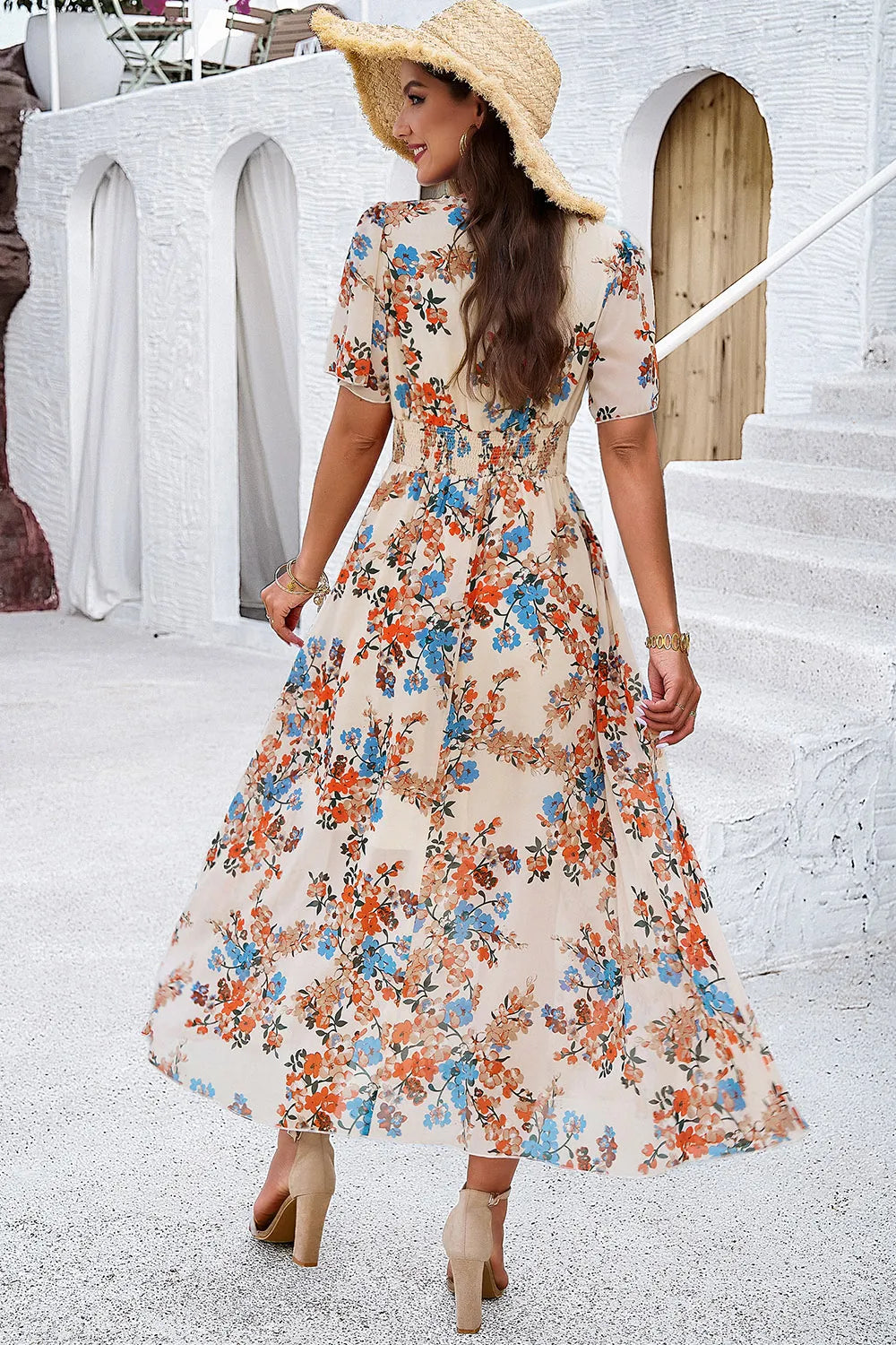 Devine Smocked Floral V-Neck Short Sleeve Dress Secondary image