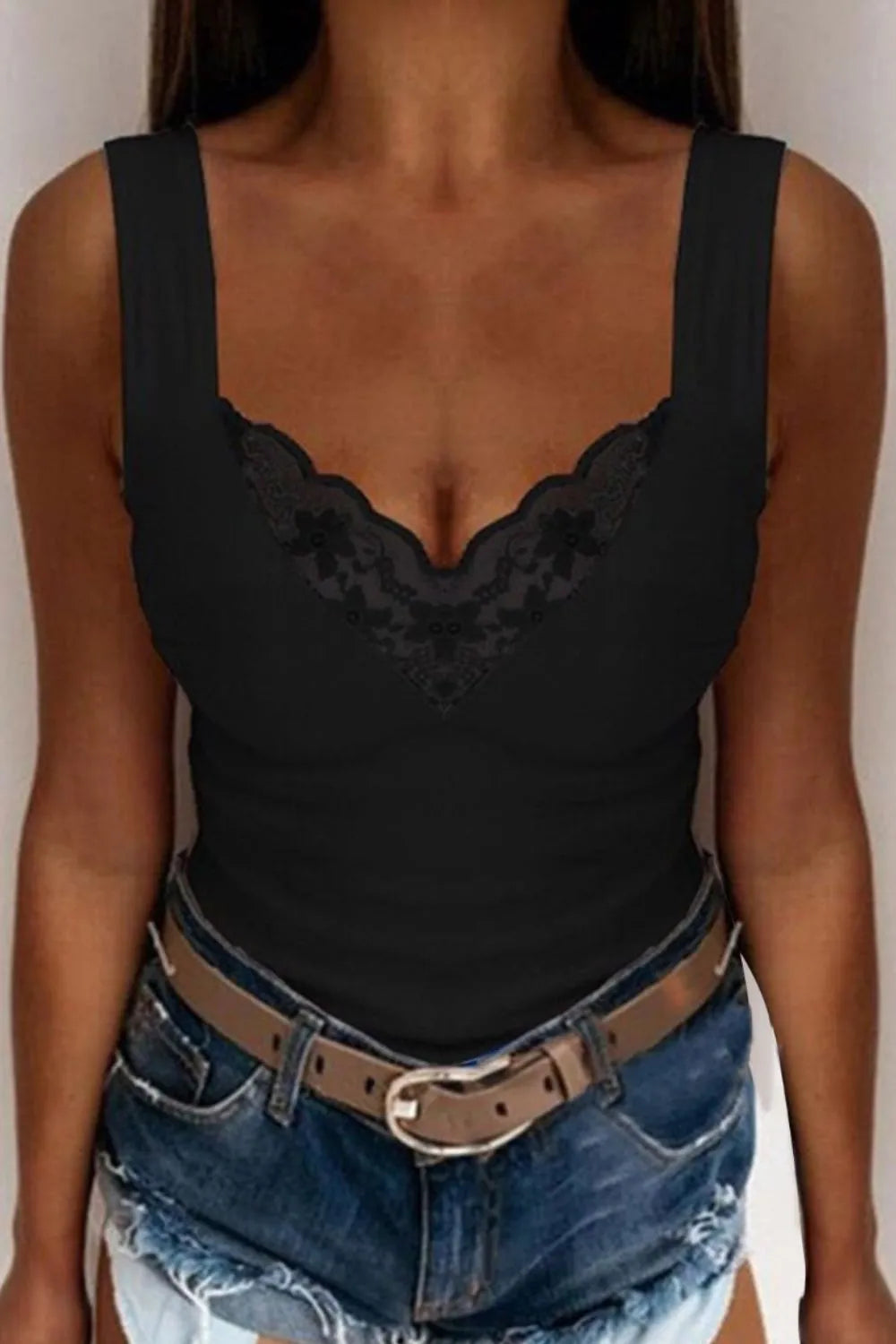 Full Size Lace Detail V-Neck Tank Plus Size Secondary image