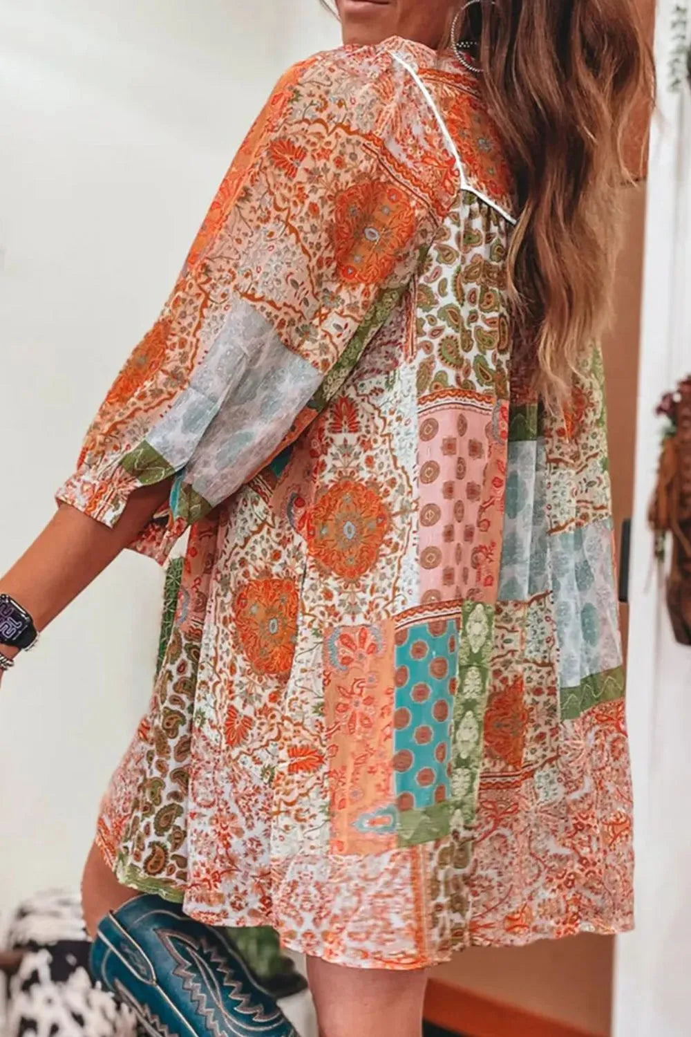 Tassel Printed Three-Quarter Sleeve Mini Dress Secondary image