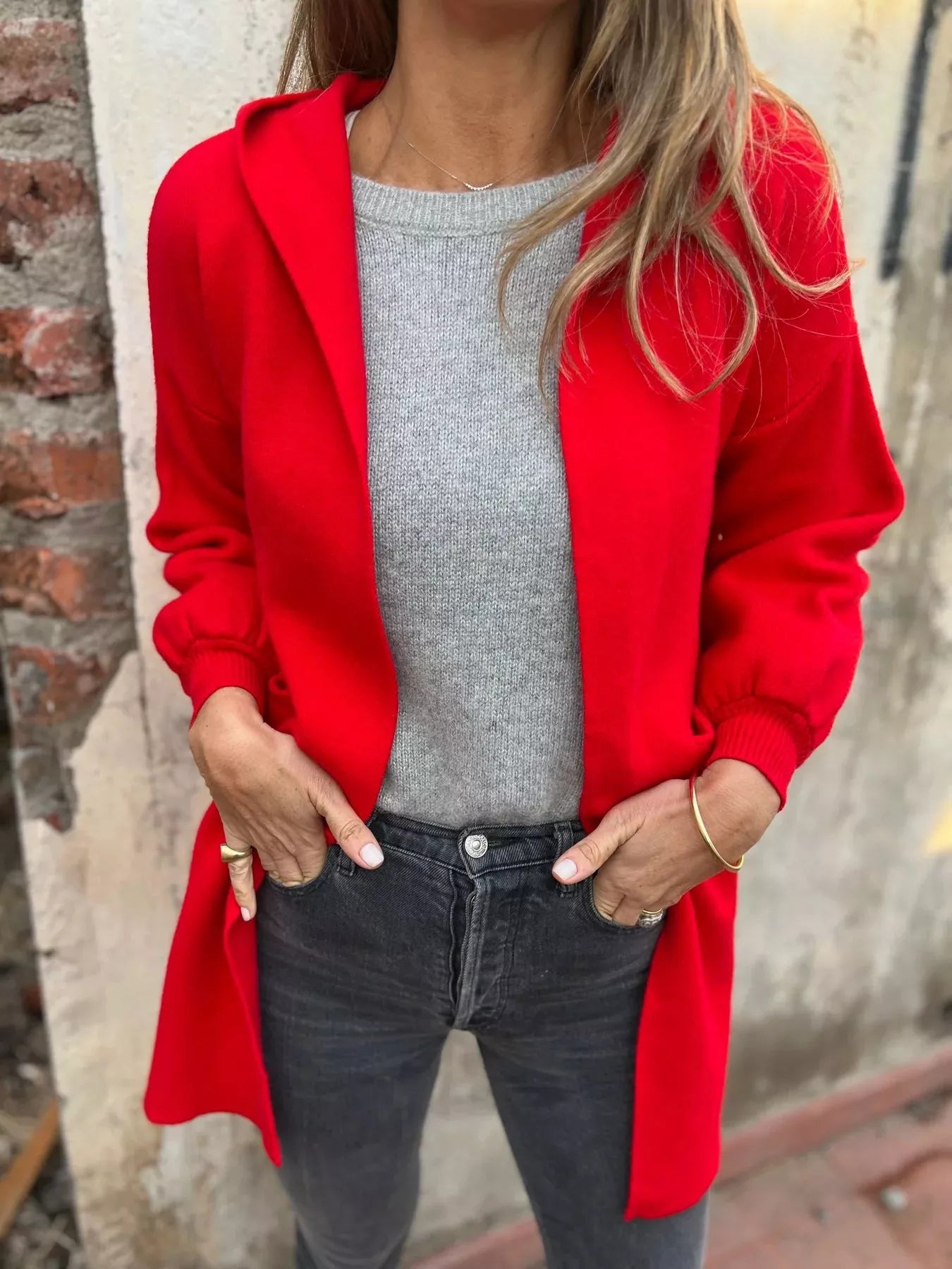 Full Size Open Front Drop Shoulder Hooded Cardigan Plus Size Secondary image