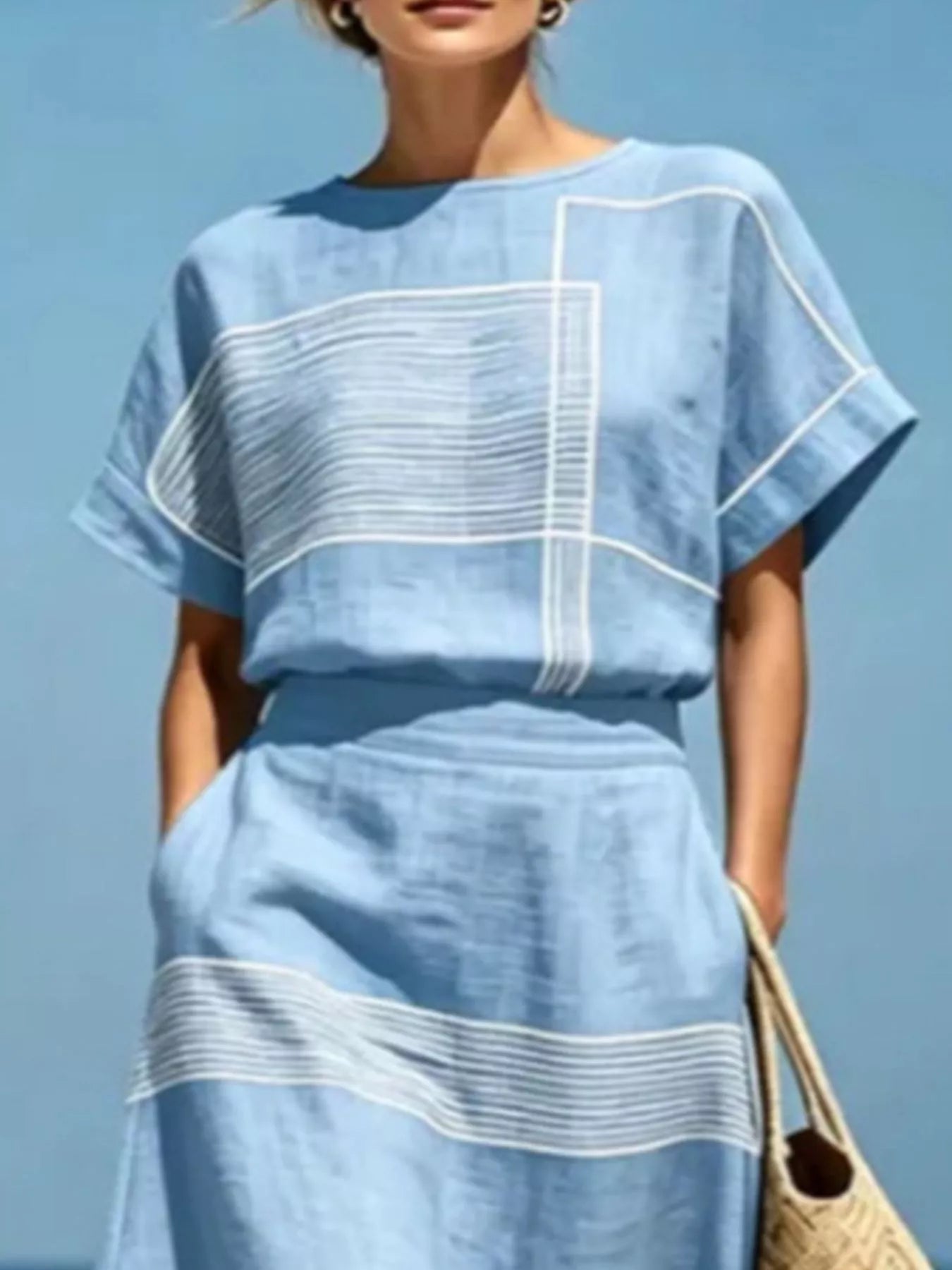 Full Size Striped Round Neck Top and Skirt Set Plus Size Secondary image