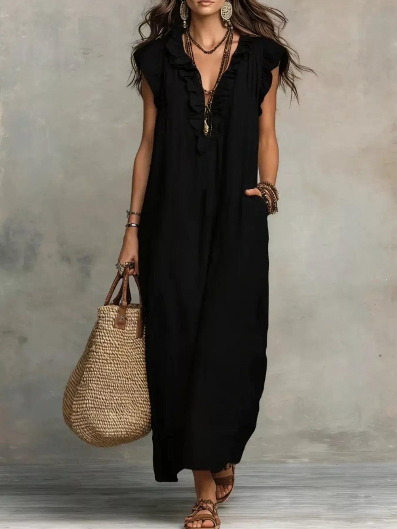Ruffled V-Neck Maxi Dress Secondary image