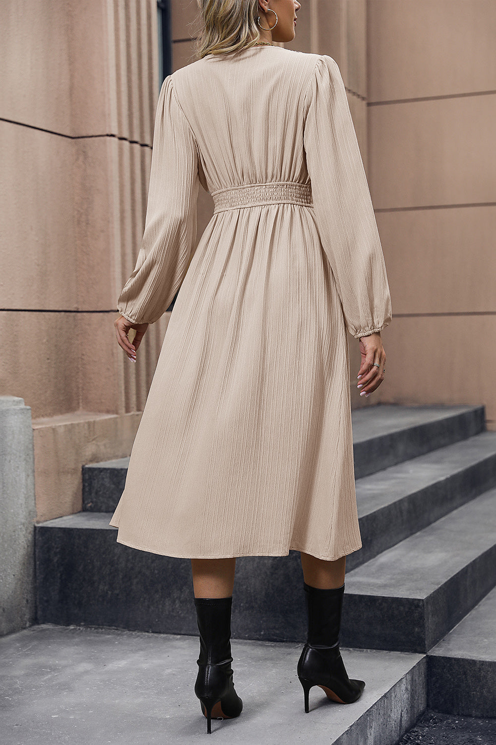 Perfee V-Neck Buttoned Slit Dress Secondary image