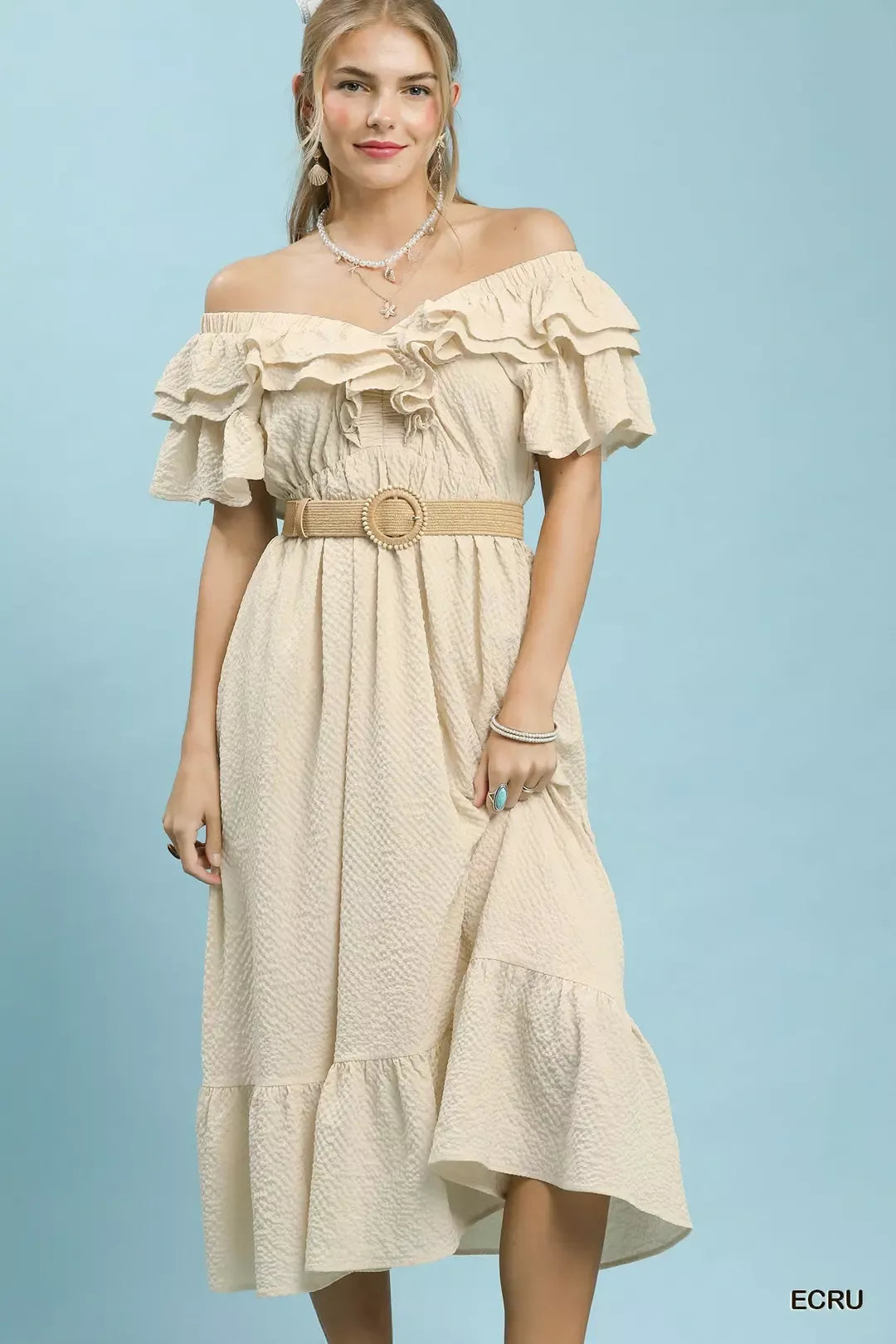 Umgee Textured Ruffle Midi Dress Secondary image