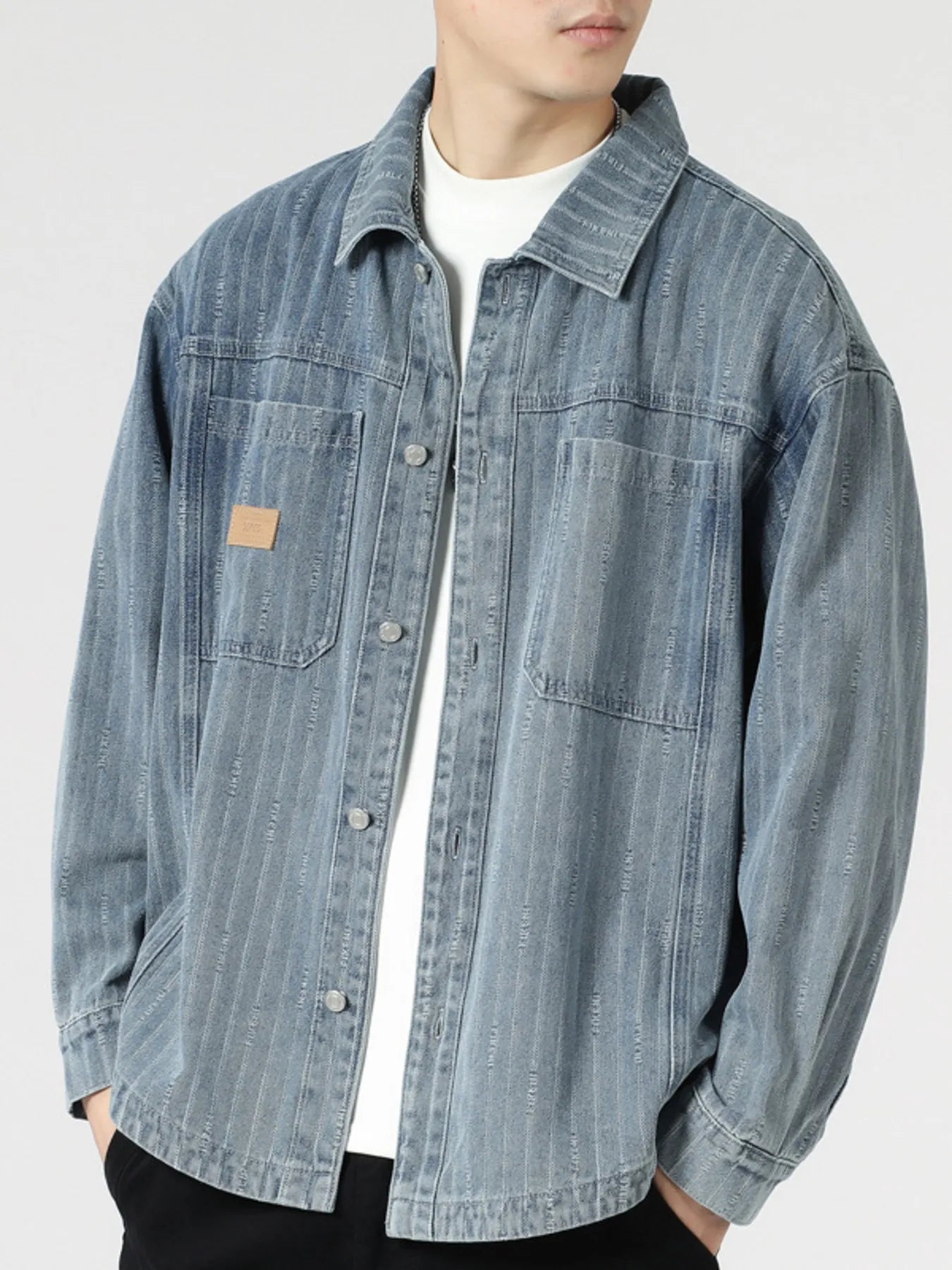 Men's Plus Size Striped Casual Denim Shirt Secondary image