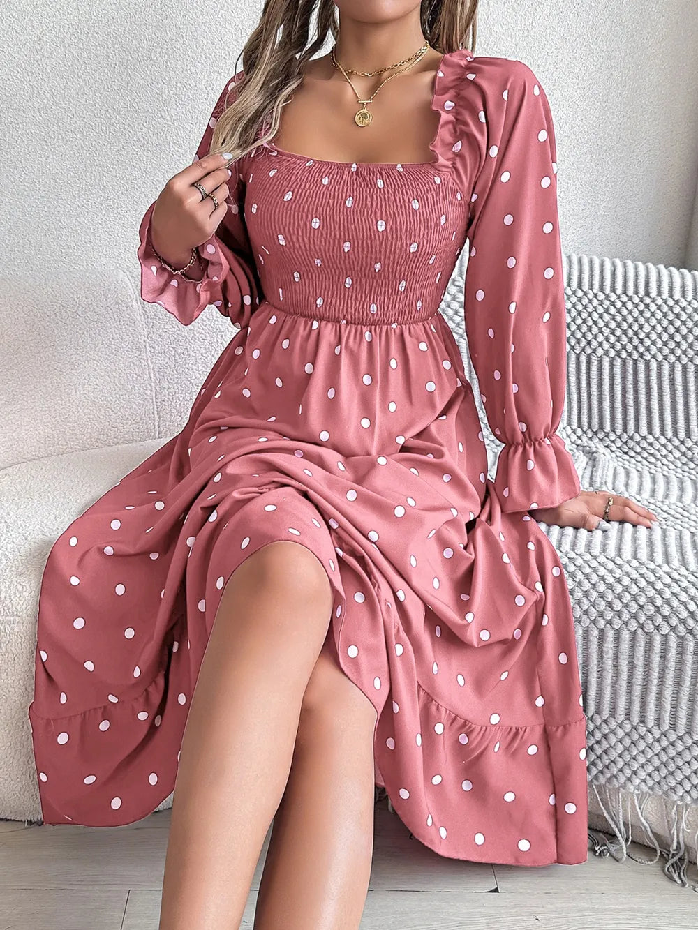 Polka Dot Flounce Sleeve Midi Dress Secondary image