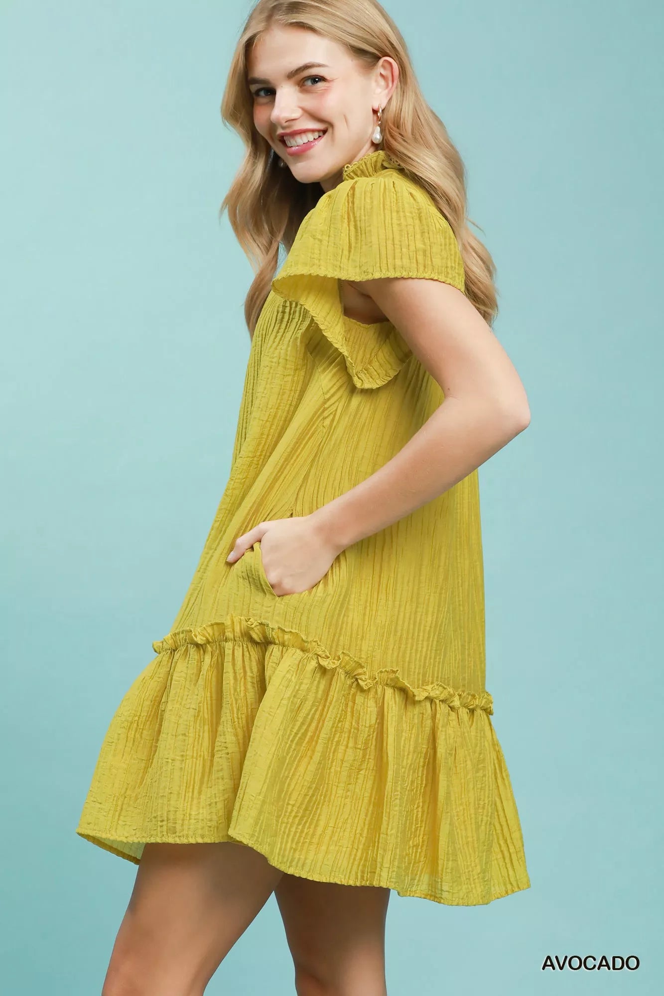 Umgee Textured Ruffle Hem Mini Dress Secondary image