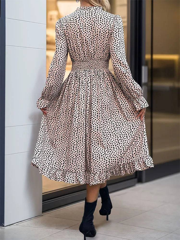 Perfee Ruched Ruffled Leopard Long Sleeve Dress Secondary image