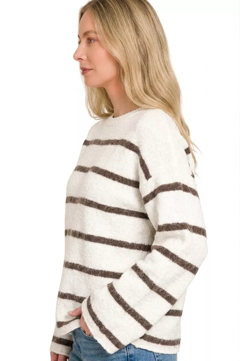 Zenana Wool Blend Striped Sweater Secondary image
