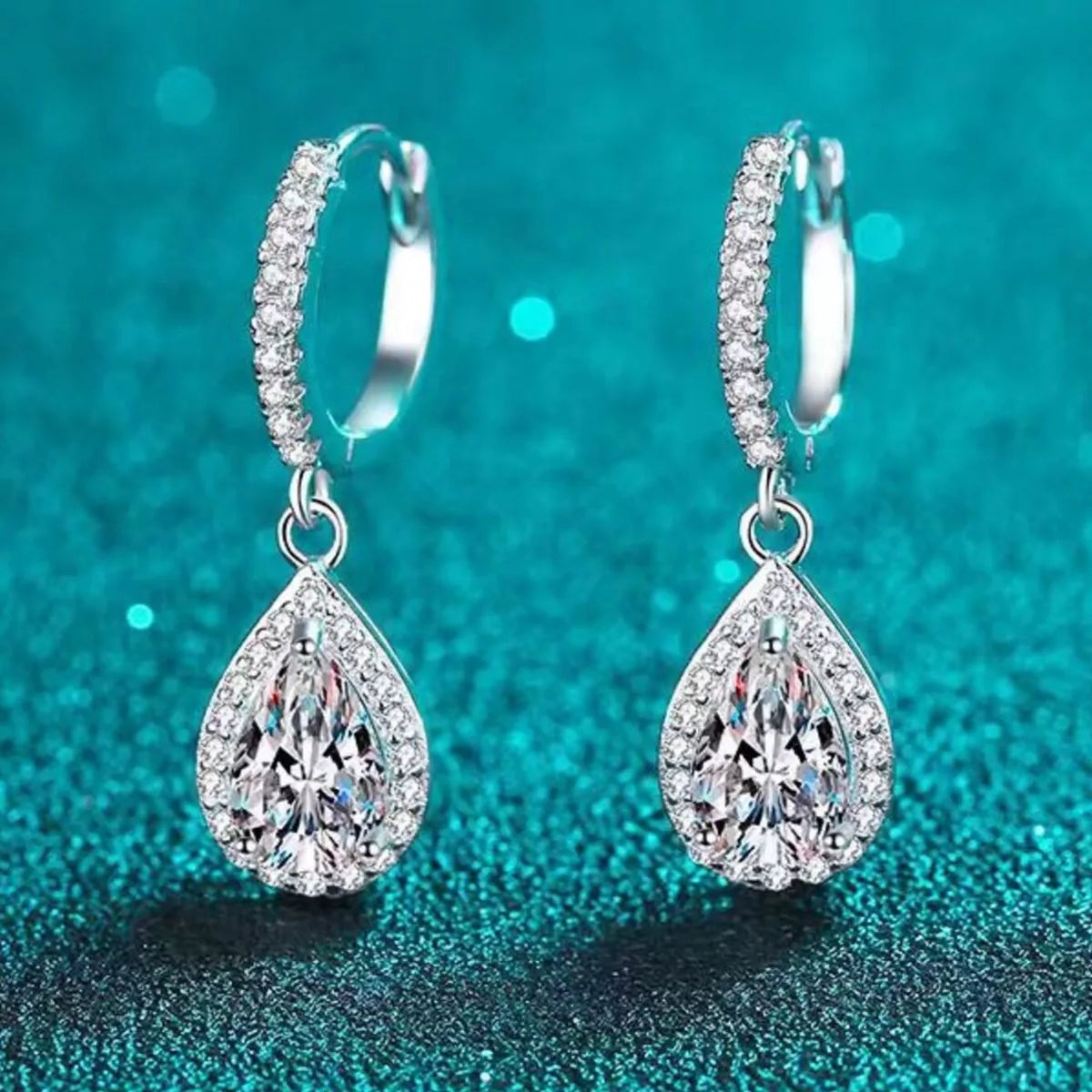 1 Carat 925 Sterling Silver Moissanite Hoop Teardrop Earrings Secondary image