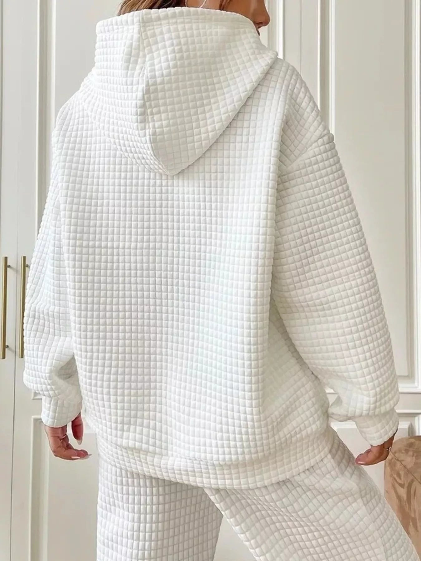 Waffle Knit Hoodie with Drawstring Details Secondary image