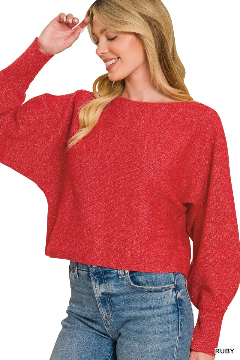 Zenana Boat Neck Balloon Sleeve Sweater Secondary image