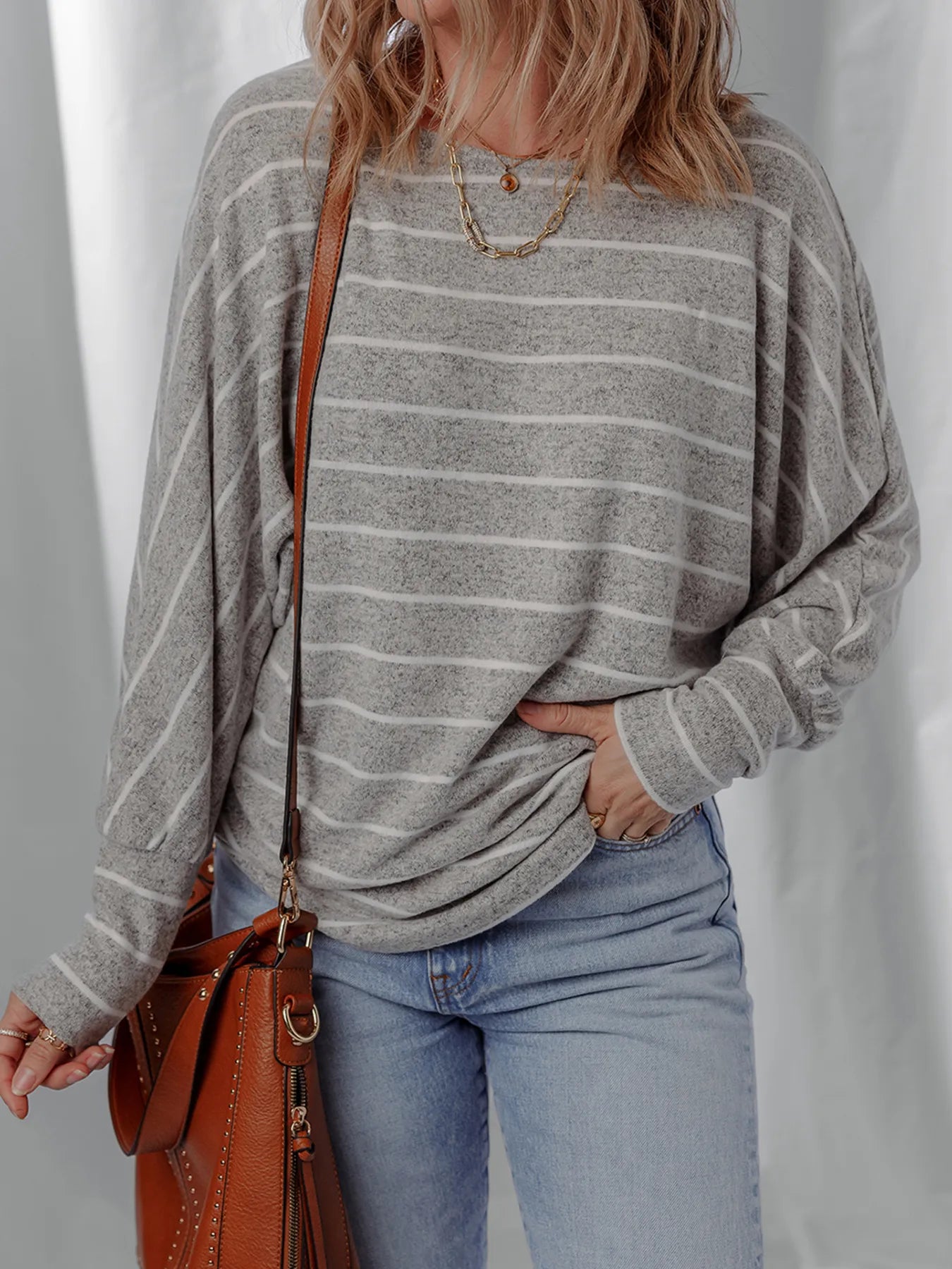 Stripe Dolman Sleeve Drop Shoulder Top Secondary image