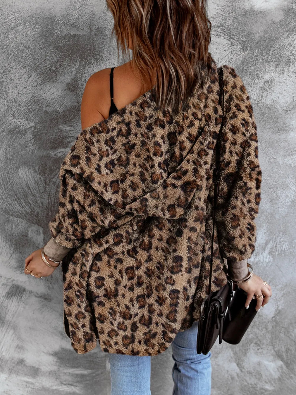 Fuzzy Leopard Long Sleeve Hooded Jacket Secondary image