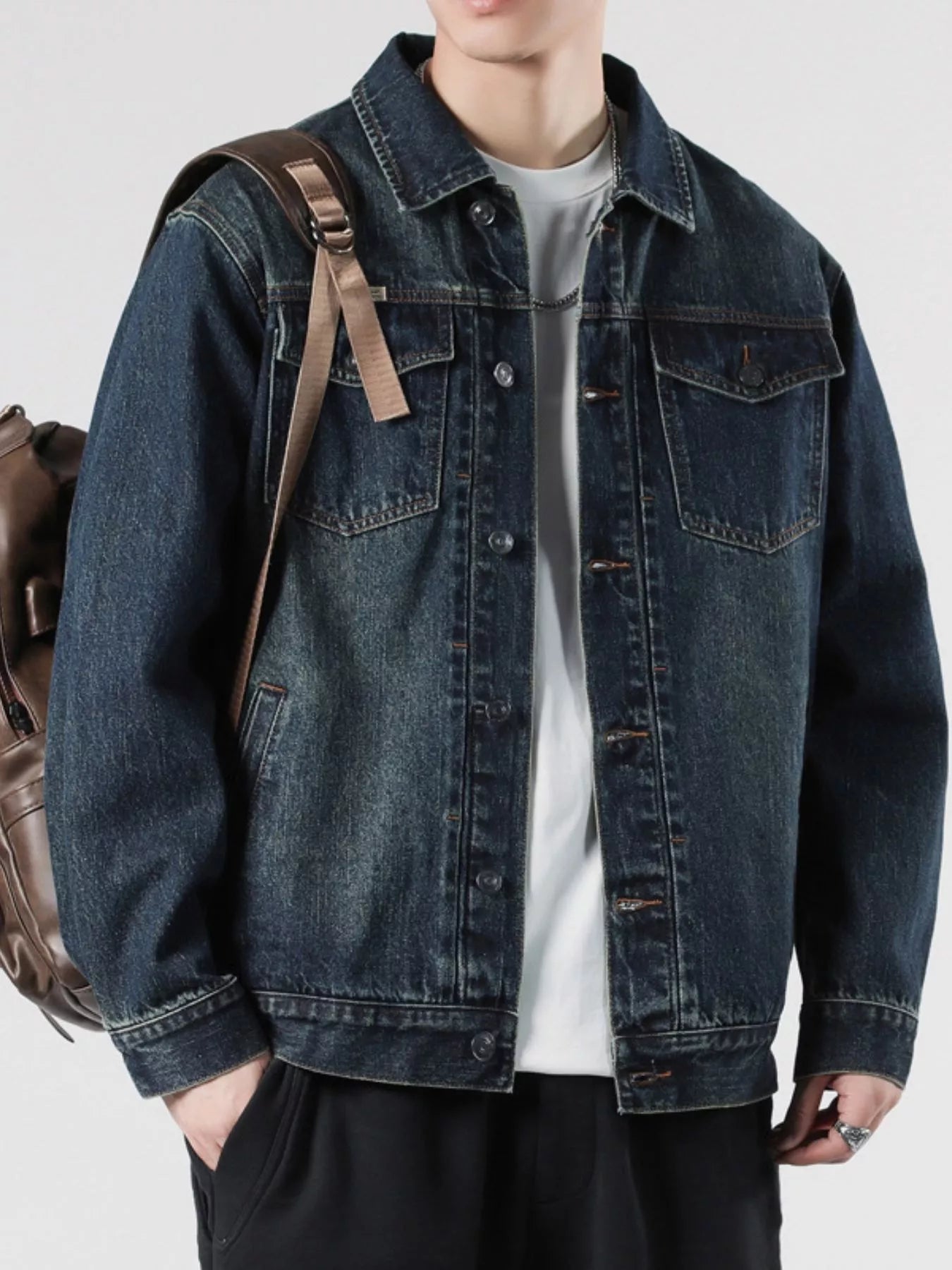 Men's Plus Size Button Up Wash Denim Jacket Secondary image