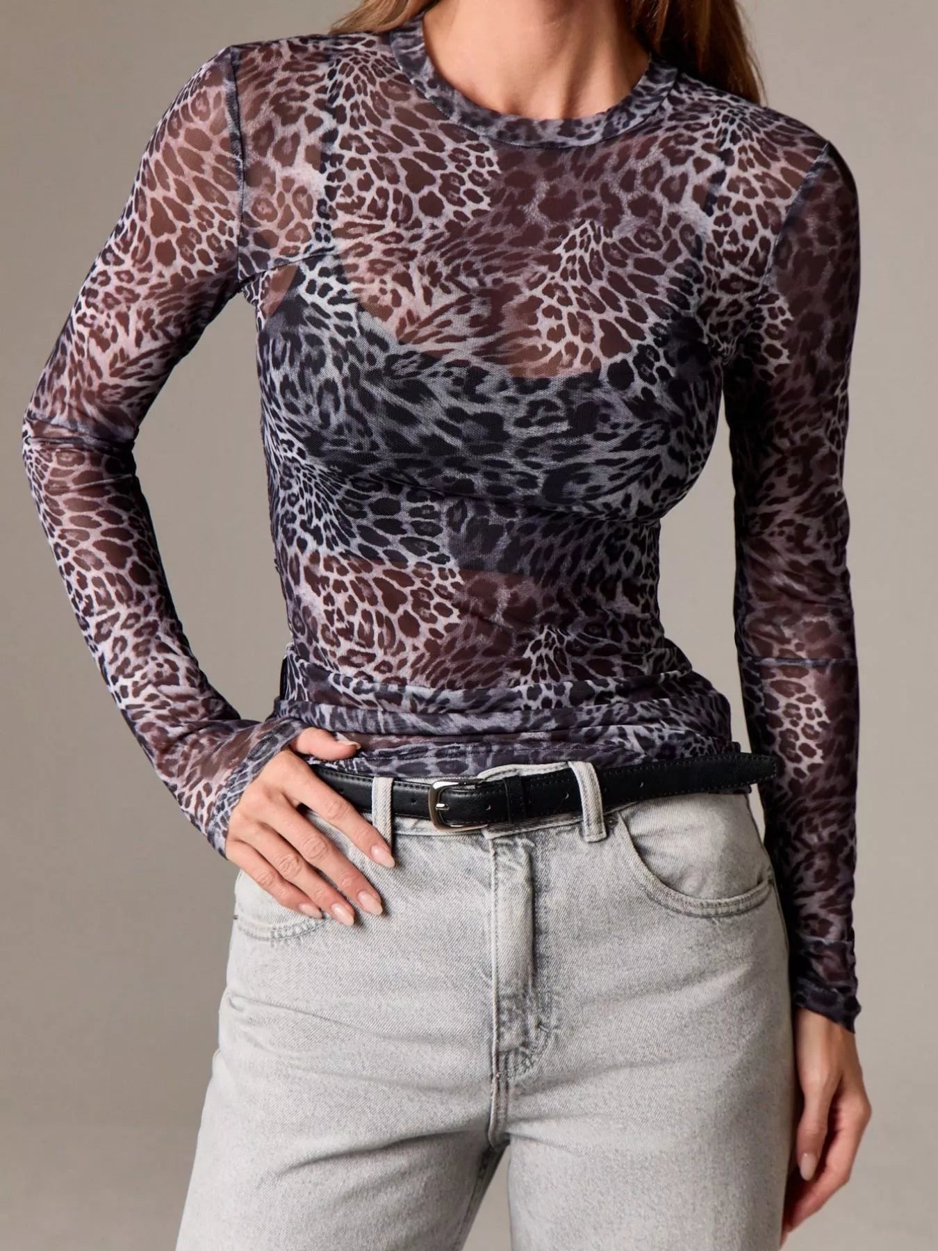 Sheer Leopard Print Long Sleeve Top Secondary image