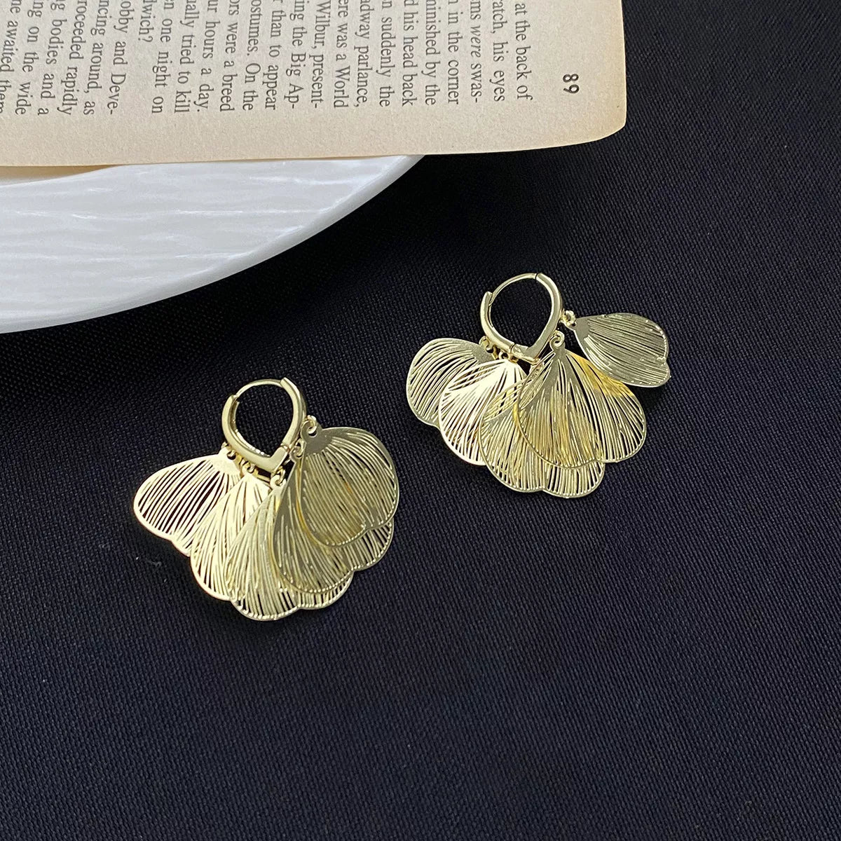 18K Gold-Plated Textured Leaf Drop Earrings Secondary image