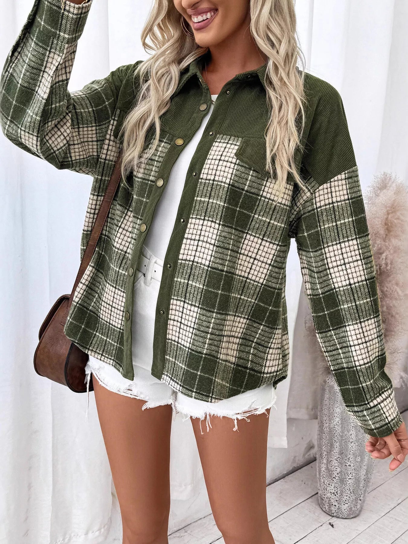 Plaid Button Up Long Sleeve Shacket Secondary image