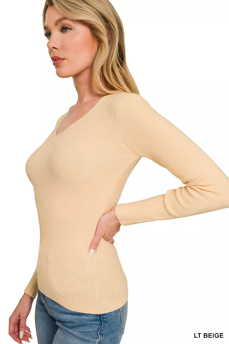 Zenana Viscose Fitted V-Neck Sweater Secondary image