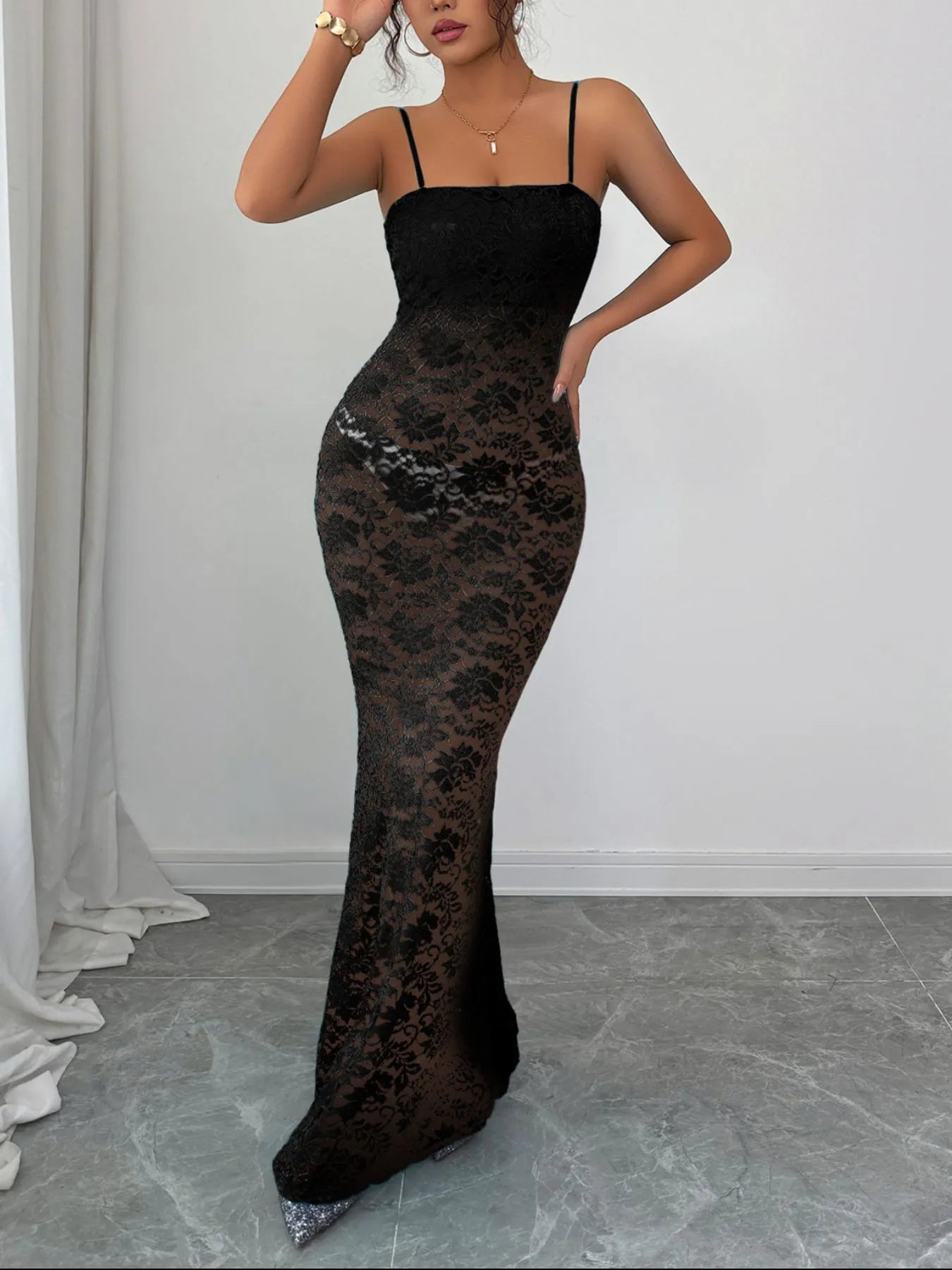 Lace Square Neck Maxi Cami Dress Secondary image