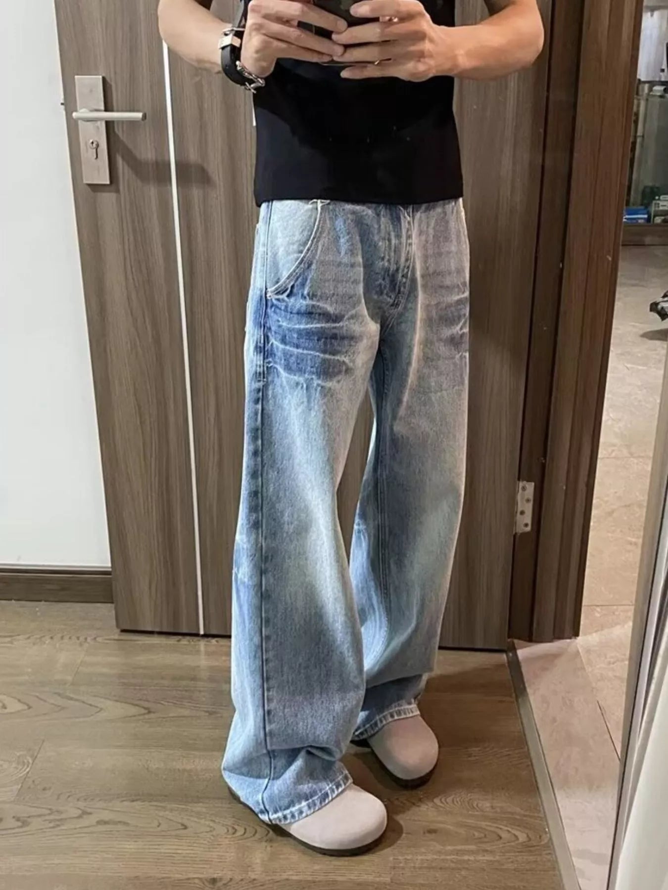 Men's Full Size Vintage Wash Wide Leg Jeans Plus Size Secondary image
