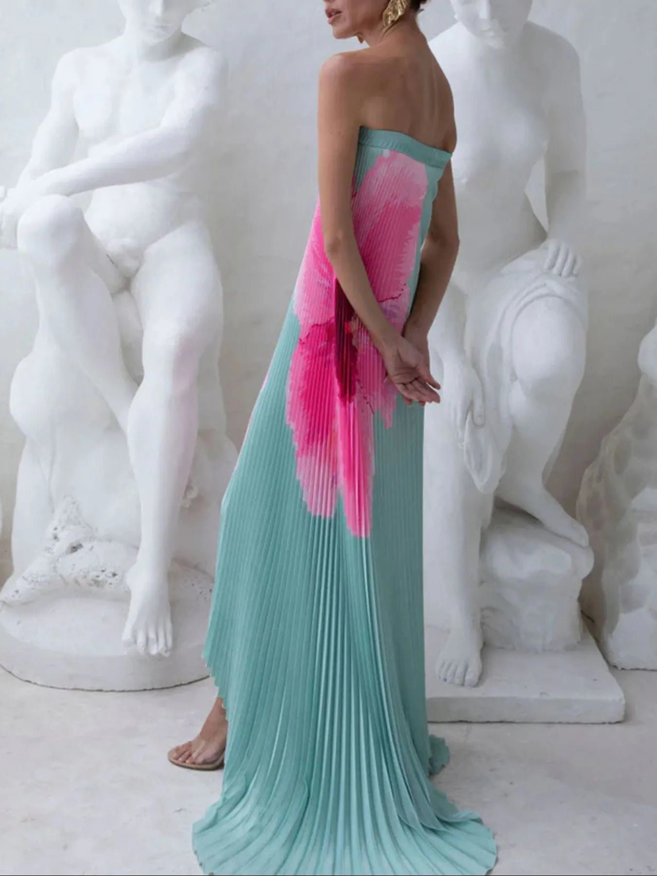 Pleated Printed Tube Floor Length Dress Secondary image